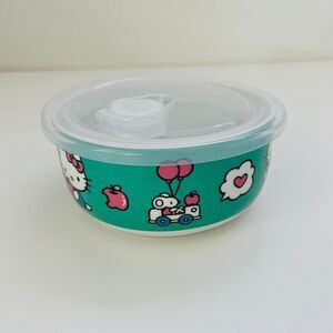 HELLO KITTY Pastel Green Pink Covered Small Ceramic Bowl With Lid